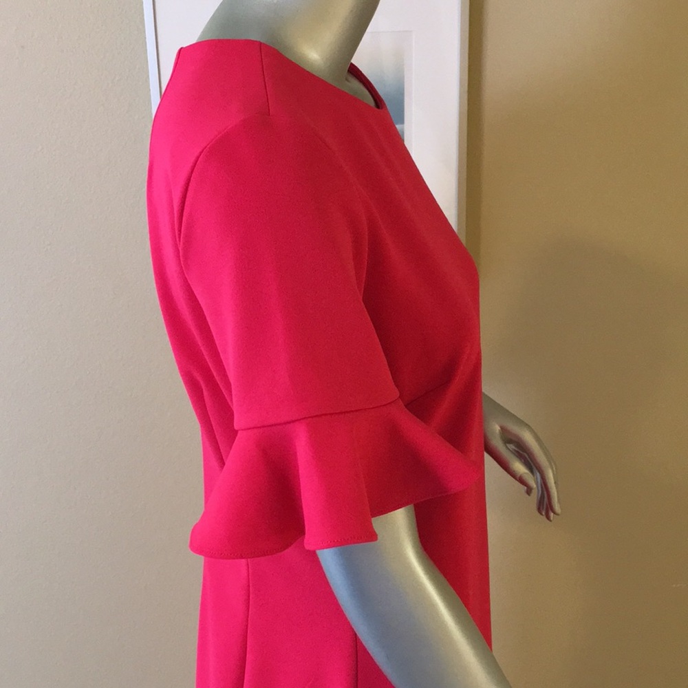 CALVIN KLEIN | Ruffle Short Sleeve Sheath Dress Hot Coral Pink đź©· - Picture 14 of 16